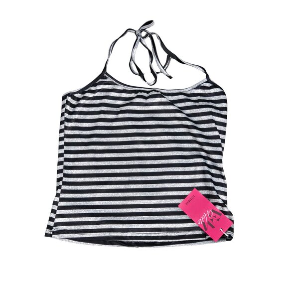 NWT | Black and Grey Striped Halter Top and Ruffled Mini Skort Set | Medium - Picture 2 of 6